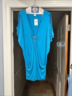 Trina Turk Turquoise V‑Neck Drape Dress